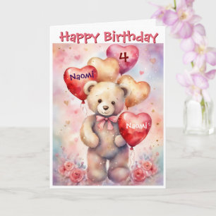 Happy Birthday Bear Add Girl's Name & Age Card