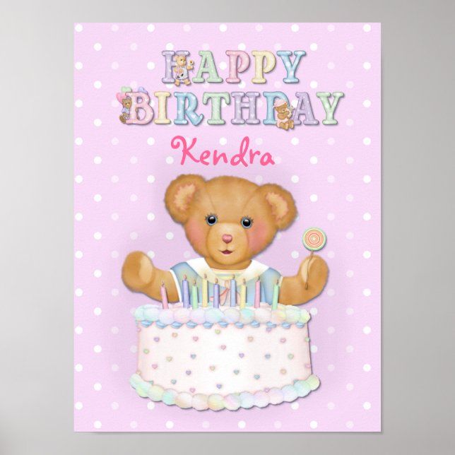 Happy Birthday Bear Girl - Customise Poster (Front)