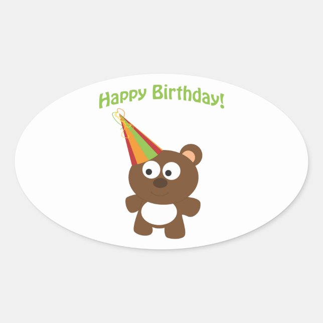 Happy Birthday! Bear Oval Sticker (Front)