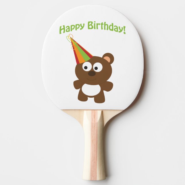 Happy Birthday Bear Ping Pong Paddle (Front)