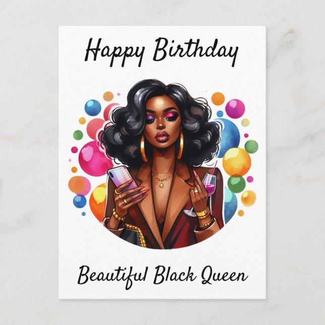 Happy Birthday Beautiful Black Queen Melanin Sista Postcard (Front)