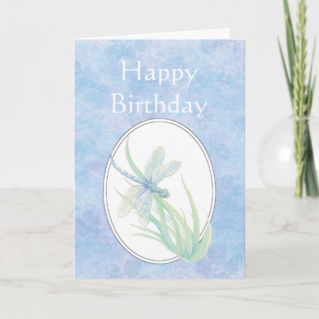 Happy Birthday Beautiful Blue Dragonfly Card (Front)