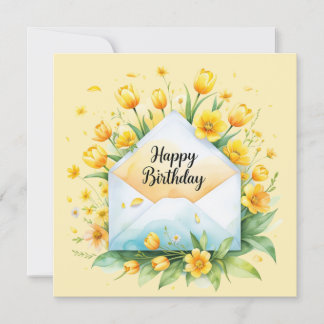 Happy birthday & beautiful bouquet  Greeting card