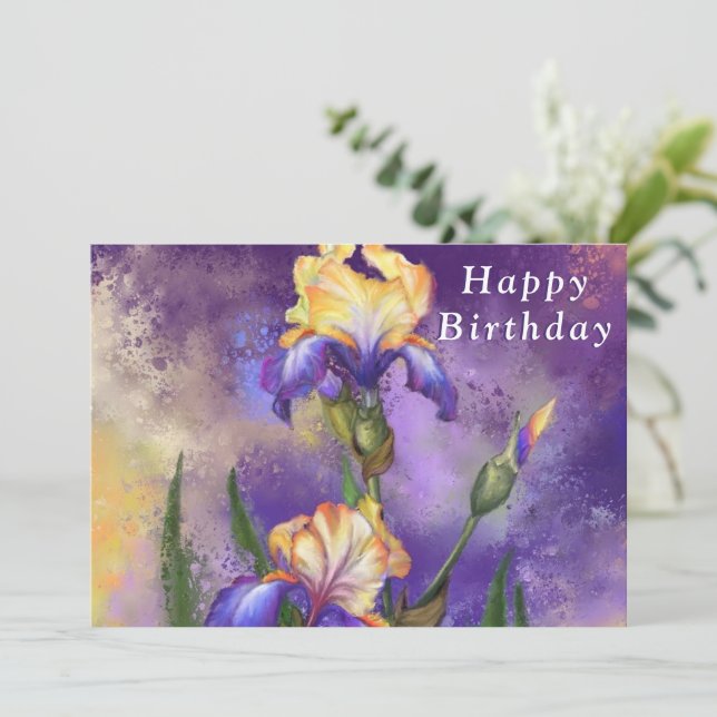 Happy Birthday - Beautiful Iris Flowers (Standing Front)