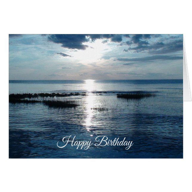 Happy Birthday Beautiful Ocean Sunset Card (Front Horizontal)