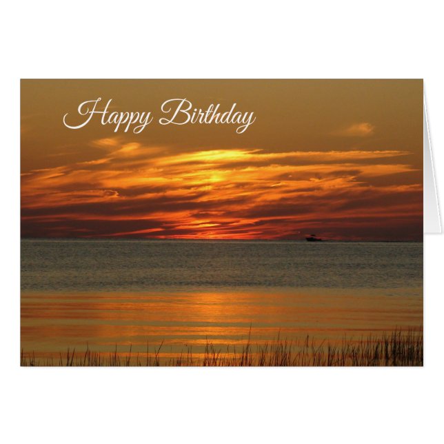 Happy Birthday Beautiful Orange Sunset Beach Card (Front Horizontal)