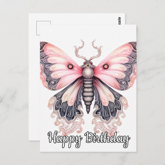Happy Birthday Beautiful Resting Butterfly Art Postcard (Front/Back)