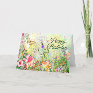 Happy Birthday Beautiful Watercolor Garden Flowers Thank You Card