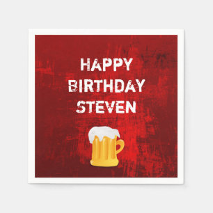 Happy Birthday Beer Mug on Grunge Red Abstract Napkin