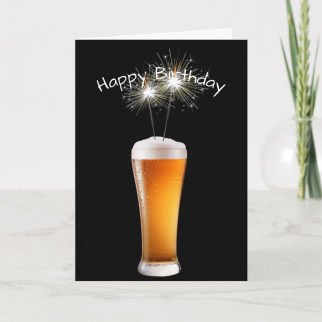 Happy Birthday Beer With Sparklers Card (Front)