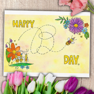 Happy Birthday Bees postcard by Nicole Janes