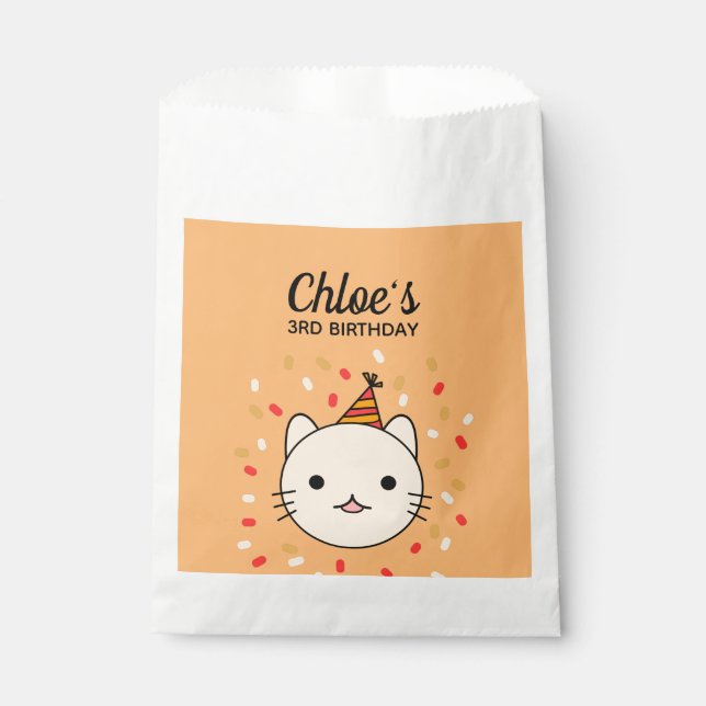 Happy Birthday Beige Cat Favour Bag (Front)