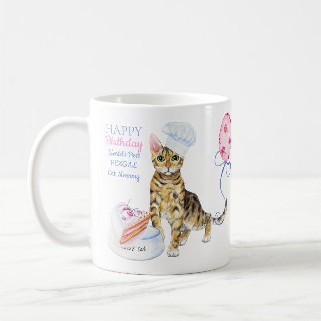 Happy Birthday Bengal Cat Mummy - Add Name Coffee Mug (Left)