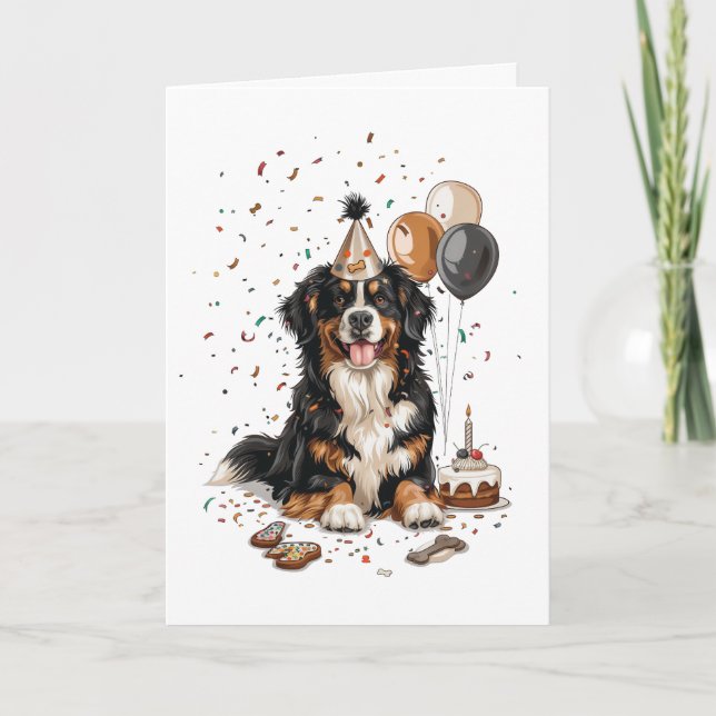 Happy Birthday Bernese Mountain Dog Card (Front)