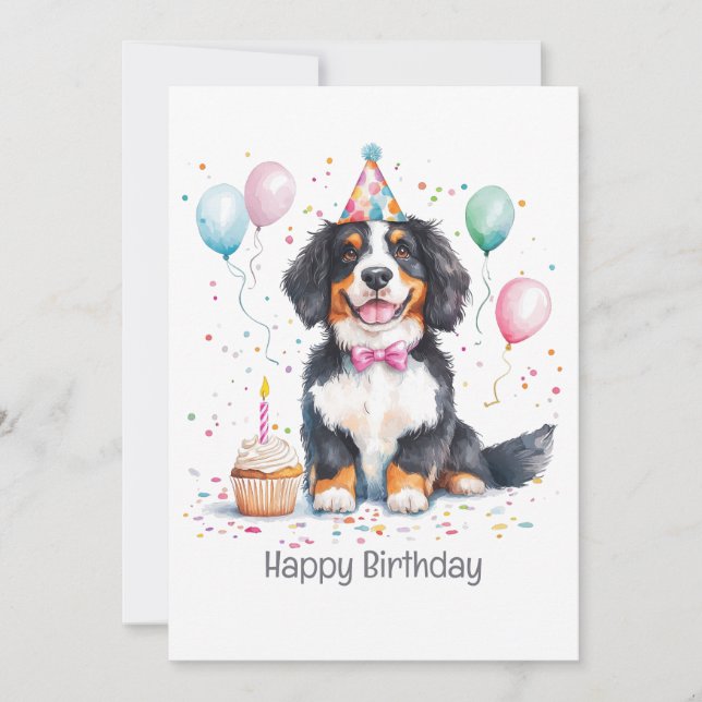 Happy Birthday Bernese Mountain Dog Card (Front)