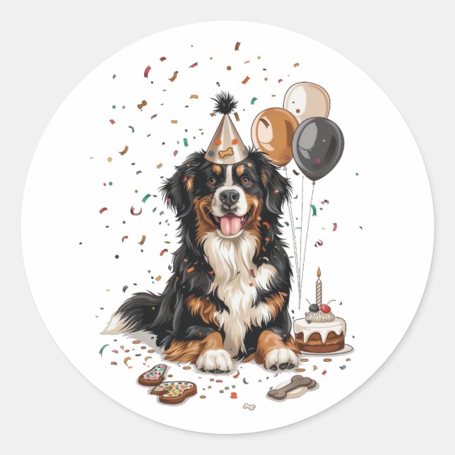 Happy Birthday Bernese Mountain Dog Classic Round Sticker (Front)