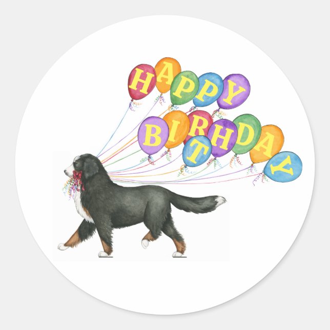 Happy Birthday Bernese Mountain Dog Classic Round Sticker (Front)