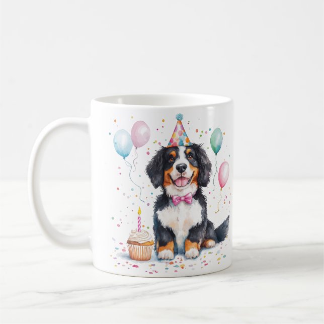 Happy Birthday Bernese Mountain Dog Coffee Mug (Left)