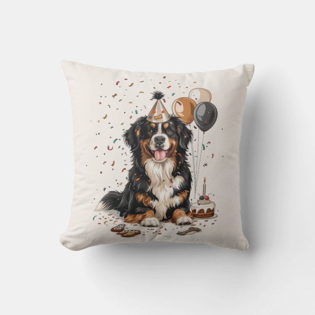 Happy Birthday Bernese Mountain Dog Cushion (Front)