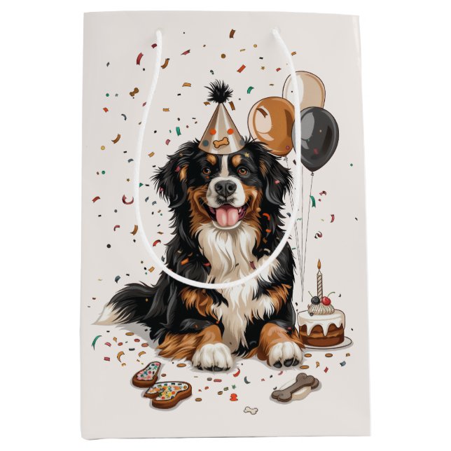 Happy Birthday Bernese Mountain Dog Medium Gift Bag (Front)