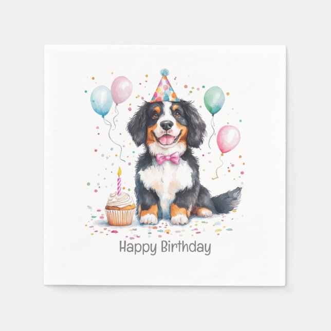 Happy Birthday Bernese Mountain Dog Napkin (Front)