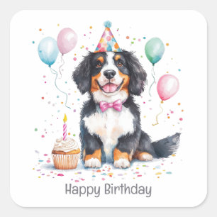 Happy Birthday Bernese Mountain Dog Square Sticker