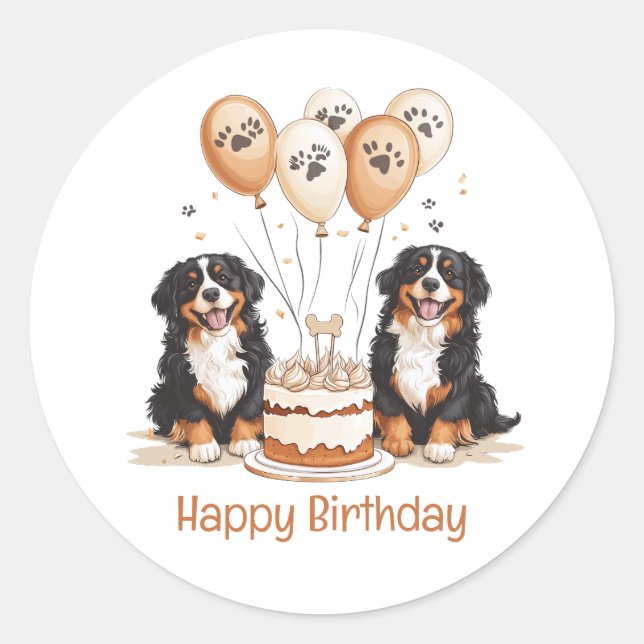 Happy Birthday Bernese Mountain Dogs Classic Round Sticker (Front)