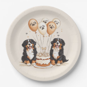 Happy Birthday Bernese Mountain Dogs Paper Plate