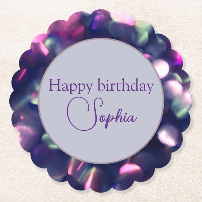 "Happy Birthday" Berry Sparkle Paper Coaster (Front)