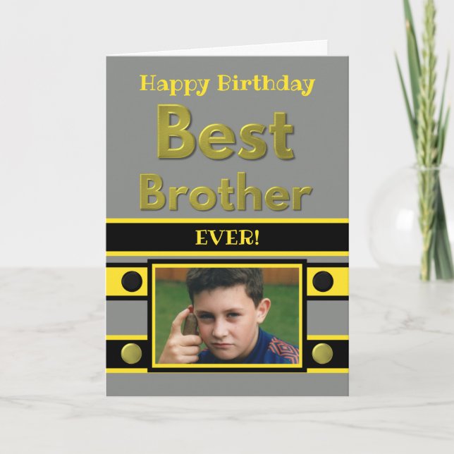 Happy Birthday Best Brother grey yellow photo Card (Front)