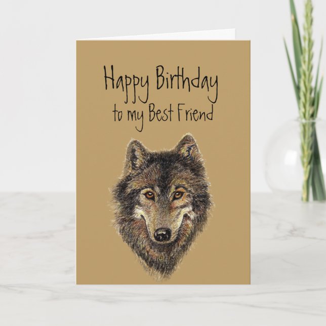 Happy Birthday, Best Friend Wolf, Wolves Card (Front)