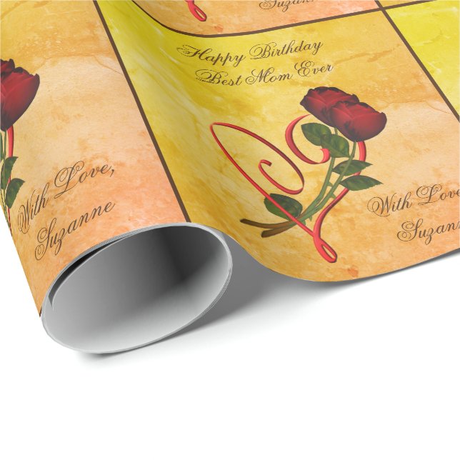 Happy Birthday Best Mum Red Roses Personalised Wrapping Paper (Roll Corner)
