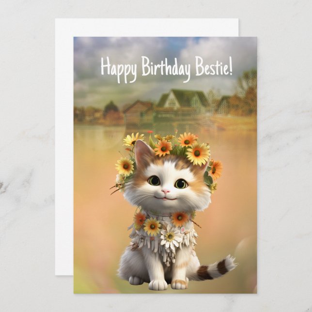 Happy Birthday Bestie Cute Bogo Cat Card (Front/Back)