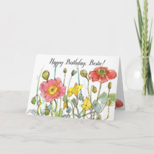 Happy Birthday Bestie Friend Poppy Wildflowers Card