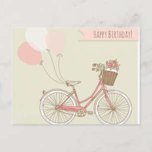 Happy Birthday Bicycle Girl Postcard