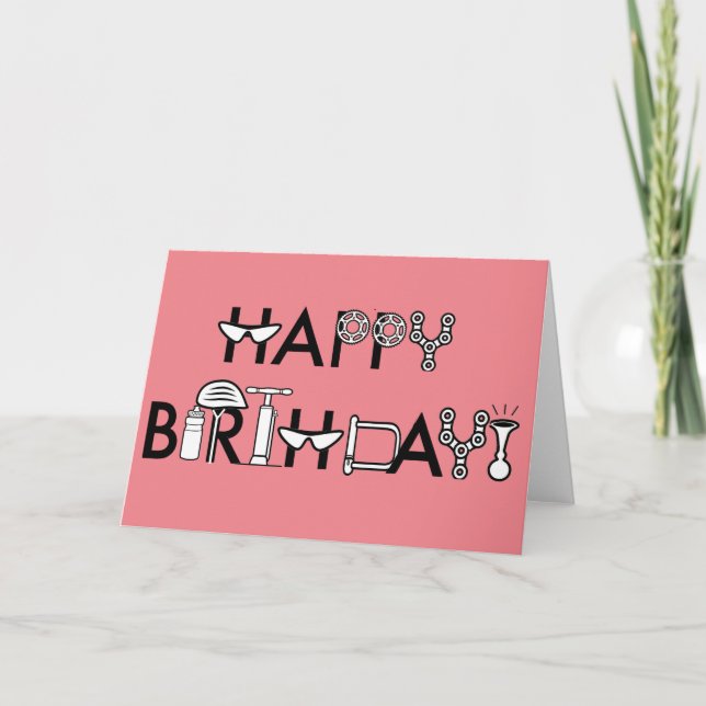 Happy Birthday Bike Style Pink Colour Customisable Card (Front)