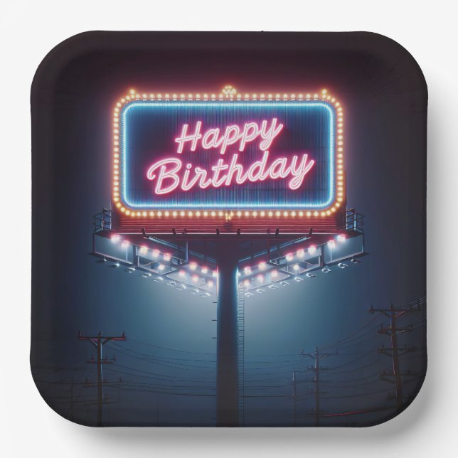 Happy Birthday Billboard Paper Plate (Front)
