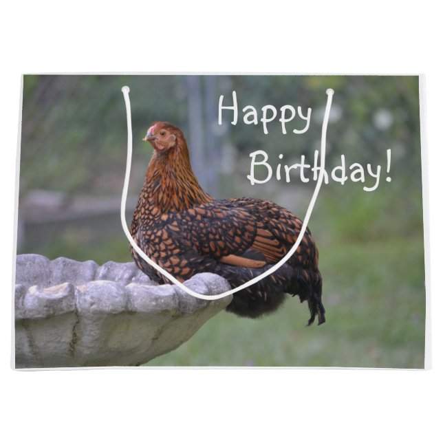 Happy Birthday Birdbath Chicken Large Gift Bag (Front)