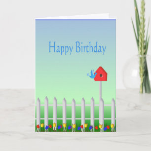 Happy Birthday Birds and Birdhouse Card