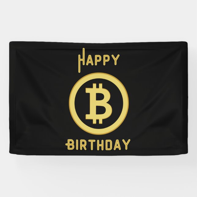 Happy Birthday Bitcoin Gold 2.5x4 Vinyl Banner (Horizontal)