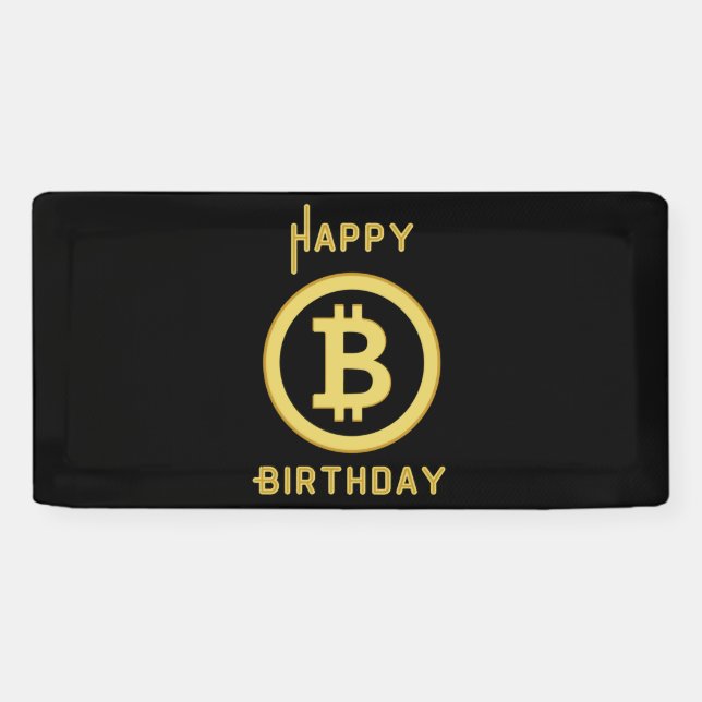 Happy Birthday Bitcoin Gold 2x1 Vinyl Banner (Horizontal)