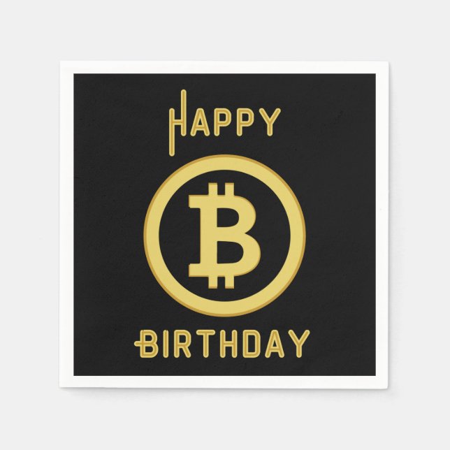 Happy Birthday Bitcoin Gold 3 Ply Napkins (Front)