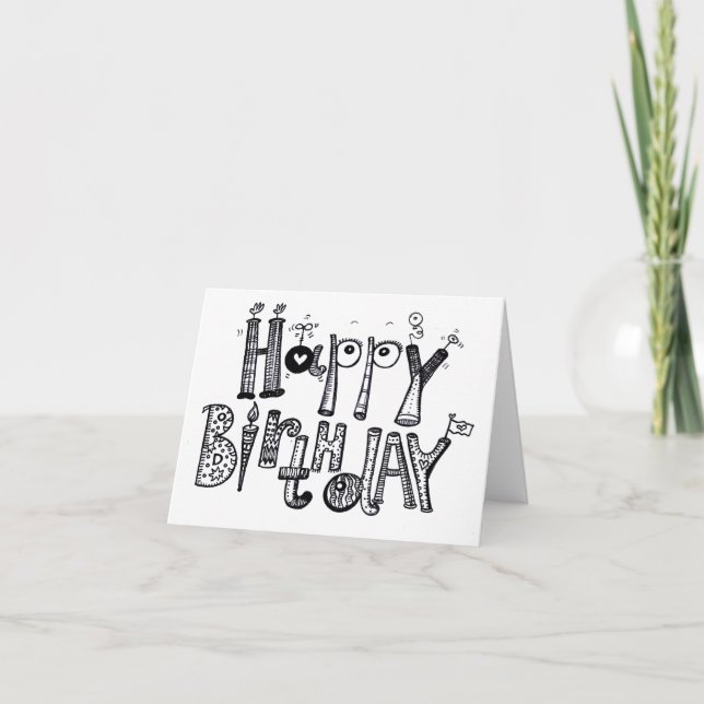 HAPPY BIRTHDAY BLACK AND WHITE CARD (Front)