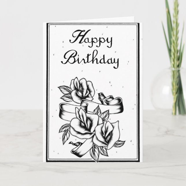 Happy Birthday Black and White Card (Front)