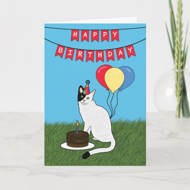 Happy Birthday Black and White Cat Card (Front)