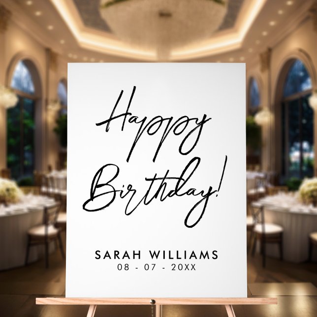 Happy Birthday Black and White Modern Script Acrylic Sign (Creator Uploaded)