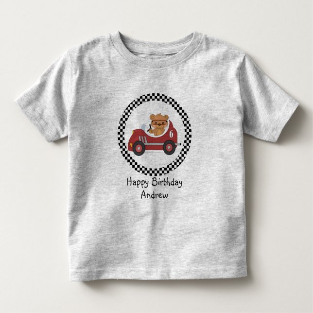 Happy Birthday Black and White Racing Bear Toddler T-Shirt (Front)