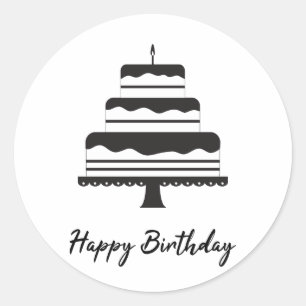 Happy Birthday   Black And White Three Tier Cake Classic Round Sticker