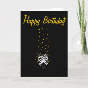 happy birthday black and white zebra star gold card