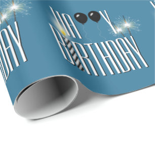 Happy Birthday Black Balloons and Sparklers  Wrapping Paper